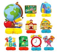 LOOPES 9pz Centrotavola Compleanno Scuola Bambini Decorazione Centro Tavola Modelli Globo Lavagna Zaino Libro di Testo Scuola con 18pz Nido d'Ape