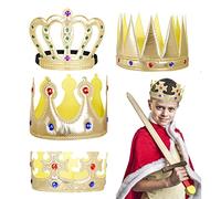 LOOPES Corona del re per Bambini, 4 Pezzi Corona da re per Bambini in Plastica, Corona Dorata Corone Accessori per Costume, per Carnevale per Feste di Compleanno Vestire Re Regina, per Bambini/Adulti