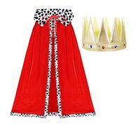 LOOPES Mantello da re per Bambini, 100cm Mantello da Principe Bambini, Mantello Reale Costume da re Ragazzo con 1 Corona, Principe Reale Costume per Carnevale e Feste a Tema, per Bambini 110-150cm