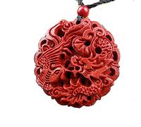 LOOPIG Cinese rosso naturale naturale cannella drago fenice ciondolo collana bigiotteria di moda