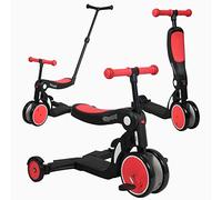 Looping SCOOTIZZ Balance Bike evolutiva 5 in 1 / Triciclo evolutivo per bambini/Monopattino Bambini, con barra di spinta (rosso)