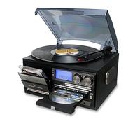 LoopTone - Giradischi in vinile 10 in 1, 3 velocità, Bluetooth, giradischi CD, radio AM/FM, registratore USB, ingresso AUX, uscita linea RCA, nero e grigio
