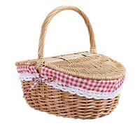 LOOR Cestino da picnic in vimini con coperchio, manico e fodere, per picnic, feste, matrimoni e barbecue