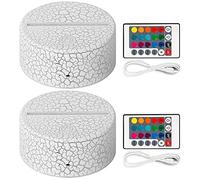 LOOR Set di 2 supporti per lampada da notte a LED 3D + telecomando + cavo USB, espositore per spettacolo di luce, 16 colori per acrilico incrinato