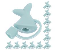 LOORGVEL 12 Pezzi Coperture Antipolvere per Punte di Cannuccia in Silicone Riutilizzabili a Forma di Pesce Blu, Compatibili Cannucce Standard, per Casa e Viaggio