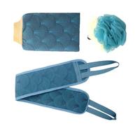 LOORGVEL 3 pezzi Spugne Doccia Portatili con Striscia Lunga per Schiena Doppio Lato in Resistente per Esfoliazione Delicata e Pulizia Profonda per Rimuovere Cellule Morte e Neri Blu