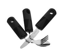LOORGVEL 3pezzi Cucchiaio Adattabile in Acciaio Resistente Forchetta Coltello Anti-vibrazione Per Anziani Utensili Da Cucina Regolabili Per Disabili Posate Ergonomiche Con Manico Adattabile