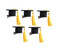 LOORGVEL 5 Pezzi Fermagli Mini Cappelli Laurea con Nappa Gialli Accessori Decorativi per Diploma Adulto e Clip per Dottorato Resistente e Divertente