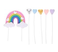 LOORGVEL 6 pezzi di decorazioni per torta a forma di cuore arcobaleno - Decorazioni per torta di buon compleanno - Stuzzicadenti decorativi per cupcake per bambini, kit di fai da te per feste di