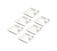 LOORGVEL 6 Pezzi Vassoi Divisi per Antipasti con Scomparto per Salse Piatto Giapponese Plastica PP per Sushi Snack Dessert Insalata e Frutta Bianco Pratici e Facili da