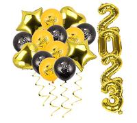 LOORGVEL Palloncini Metallizzati per Laurea Decorazioni Festa Studenti con Palloncini Riutilizzabili Resistenti per Scenari Aula e Foto Colori Nero e Oro con Stelle e Cuori