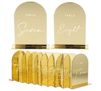 LOORGVEL Segnaposto da Tavolo in Acrilico Dorato Numeri 1-10, Set da 10 Pezzi Supporto Stabile per Matrimoni, Feste e Celebrazioni Speciali