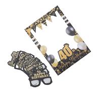 LOORGVEL Set Occhiali di Carta per Compleanno 40° Anni Accessori Photo Booth 12 Oggetti di Scena Glitterati e Cornice Vintage Decorazioni per Feste Selfie e Ricordi Memorabili