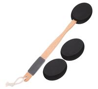 LOORGVEL Spazzola da Bagno con Manico in Legno e Testa in Eva Nera, Applicatore Posteriore Esfoliante per Crema e Lozione, Set con Tre Testine Sostituibili, Uso Asciutto e Bagnato per Schiena e Corpo