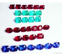 Loose Gemma 8 A 10 KT 32 Pezzi Smeraldo Naturale & Blu Ruby Certificato Lotto