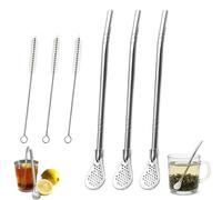 Loose Leaf Tea Straw, Yerba Mate Straw, 304 Stainless Steel Straws Coffee Stirrers Reusable Filter Spoon Strainer, 1mm Hole Strainer for Freshly Ground Tea (3PCS)