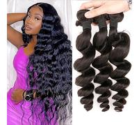 Loose Wave 3 Bundles Human Hair 20 22 24 Unprocessed Virgin Brazilian Remy Loose Deep Wave Human Hair Weave Bundles for Black Women Loose Wave Bundles Hair Extensions Natural Color