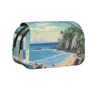 lootpe Astuccio per matite di grande capacità, con stampa di palme e rive rocciose, astuccio per pennarelli, astuccio organizer per cancelleria, astuccio portatile per penne da ufficio