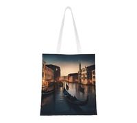 lootpe Borsa di tela estetica con stampa di Venezia Notte, borsa di totalizzatore leggera, borse della spesa riutilizzabili, per lo shopping, la palestra e il lavoro