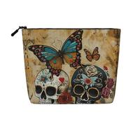 lootpe Borsa di trucco di viaggio della stampa della farfalla dei teschi dello zucchero, borse cosmetiche di grande capacità per le donne, borsa cosmetica portatile, borsa da toilette