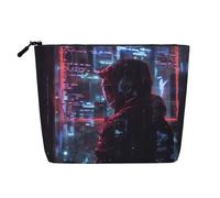 lootpe Borsa di trucco di viaggio della stampa dell'era di hacker, borse cosmetiche di grande capacità per le donne, borsa cosmetica portatile, borsa da toilette