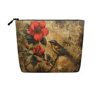 lootpe Borsa di trucco di viaggio della stampa di arte dell'uccello e del fiore, borse cosmetiche di grande capacità per le donne, borsa cosmetica portatile, borsa da toilette