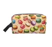 Lootpe Borsa per il trucco con stampa aromatizzata al biscotto macaron, borsa portatile da viaggio, organizer per articoli da toeletta, grande borsa per il trucco da donna