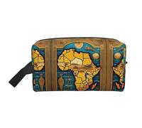 Lootpe Borsa per il trucco con stampa astratta della mappa del mondo, borsa portatile da viaggio, organizer per articoli da toeletta, borsa grande per il trucco per le donne