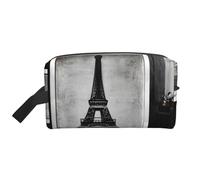 Lootpe Borsa per il trucco con stampa della Torre Eiffel del caffè parigino, borsa portatile da viaggio, organizer per articoli da toeletta, grande borsa per il trucco da donna