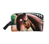 Lootpe Borsa per il trucco con stampa di due cavalli, borsa portatile da viaggio, organizer per articoli da toeletta, grande borsa per il trucco per le donne