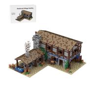 LootPop Borgo medievale modulare, MOC-199906 Modello borghese medievale, non costruito, con fontana coperta, struttura a vapore frizzante, barili, ruote (3973pezzi)