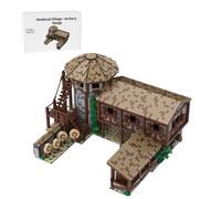 LootPop Borgo medievale modulare, MOC-200427 Villaggio medievale - tiro con l'arco, modello non montato, con torre aperta, scala in legno (4710pezzi)