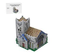 LootPop Borgo medievale modulare, MOC-203438 Monastero del villaggio medievale, modello non costruito, monastero con finestre colorate e campanile (7480pezzi)
