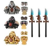 LootPop Mini accessori per armi da cavaliere, set di armi e armi in stile fantascienza, compresi tre set di armature da cavaliere tre, compatibile con grandi marche, 12 pezzi