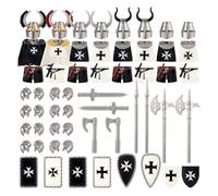 LootPop Mini cavaliere, accessori per armatura, cavaliere romano, crociato tedesco, set di mattoncini da costruzione, pacchetto guerriero storico per minifigure, compatibile (56 pezzi)