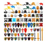 LootPop Mini cavaliere, set di mattoncini da costruzione, scudi e armature con stampe, caschi in molti colori e decorazioni (93 pezzi)