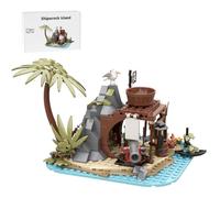 LootPop MOC-195694 - Set di mattoncini da costruzione, isola di sopravvivenza dei pirati, bottiglia di vino, bandiera e decorazione dell'isola, 273 pezzi, regalo creativo per adulti e ragazzi