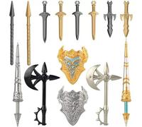 LootPop Set di mattoncini medievali per armi da costruzione - Spada e scudo per mini mattoncini da costruzione (14 pezzi), compatibili con i comuni marchi di mattoncini da costruzione