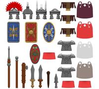 LootPop Set di mattoncini per armature per ufficiali e soldati romani, inclusi caschi, armature, scudi e armi, compatibili (27 pezzi)