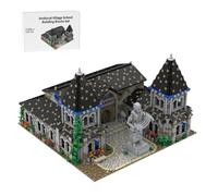 LootPop Villaggio medievale Modulare Set di mattoncini da costruzione, MOC-203285 Scuola medievale del villaggio, modello non costruito, con fiori e piante, con una statua enorme all'ingresso