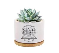 Loovelo Spread Those Pages Like A Good Girl Book Lover Gift for Women Reader Bibliotecaria Vaso per piante grasse in ceramica con vassoio in bambù, decorazione per casa e ufficio, 8,9 cm, bianco