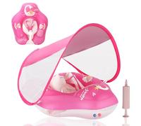LOOWARTS Salvagente Neonato 3-12 mesi, Salvagente Neonato con Parasole e Seggiolino di Sicurezza Ciambella Neonato, Piscina Salvagente Bambini Gonfiabile UPF50+ Protezione UV
