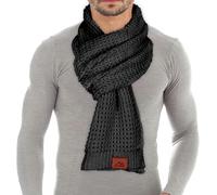 Loowoko Sciarpa uomo donna invernale, Sciarpa lunga classica a coste waffle con finitura in vera pelle 180 * 30cm, Regalo per uomo e padre