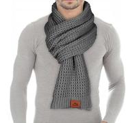 Loowoko Sciarpa uomo donna invernale, Sciarpa lunga classica a coste waffle con finitura in vera pelle 180 * 30cm, Regalo per uomo e padre