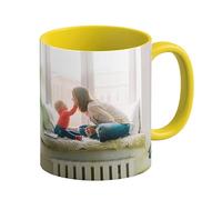 LOOXIS Tazza personalizzata con la vostra foto + testo, disegnata da voi, vari colori - Idea regalo per compleanno, donne e uomini - possibilità di stampa panoramica senza bordo, 325ml - Giallo