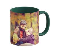 LOOXIS Tazza personalizzata con la vostra foto + testo, disegnata da voi, vari colori - Idea regalo per compleanno, donne e uomini - possibilità di stampa panoramica senza bordo, 325ml - Verde scuro