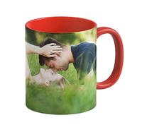 LOOXIS Tazza personalizzata con la vostra foto + testo, disegnata da voi, vari colori - Idea regalo per compleanno, donne e uomini - possibilità di stampa panoramica senza bordo, 325ml - Rosso