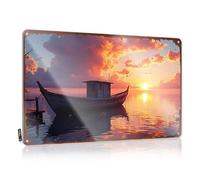 LOP Cartello con scritta "Man Cave Signs For Men Sunset Serenity: A Wooden Boat'S Reflection On Calm Waters", in latta, divertente, per porta, 30 x 40 cm
