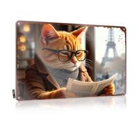 LOP Divertente cartello per camera da letto con gatto curioso a Parigi: un'avventura letteraria, targa in metallo retrò con scritta "Men Cave Decor", 30 x 40 cm