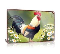 LOP Targa in metallo con scritta in lingua inglese "A Rooster Amidst Daisy Flowers In A Pastoral", divertente decorazione per la casa, con regole del bar (30 x 40 cm)